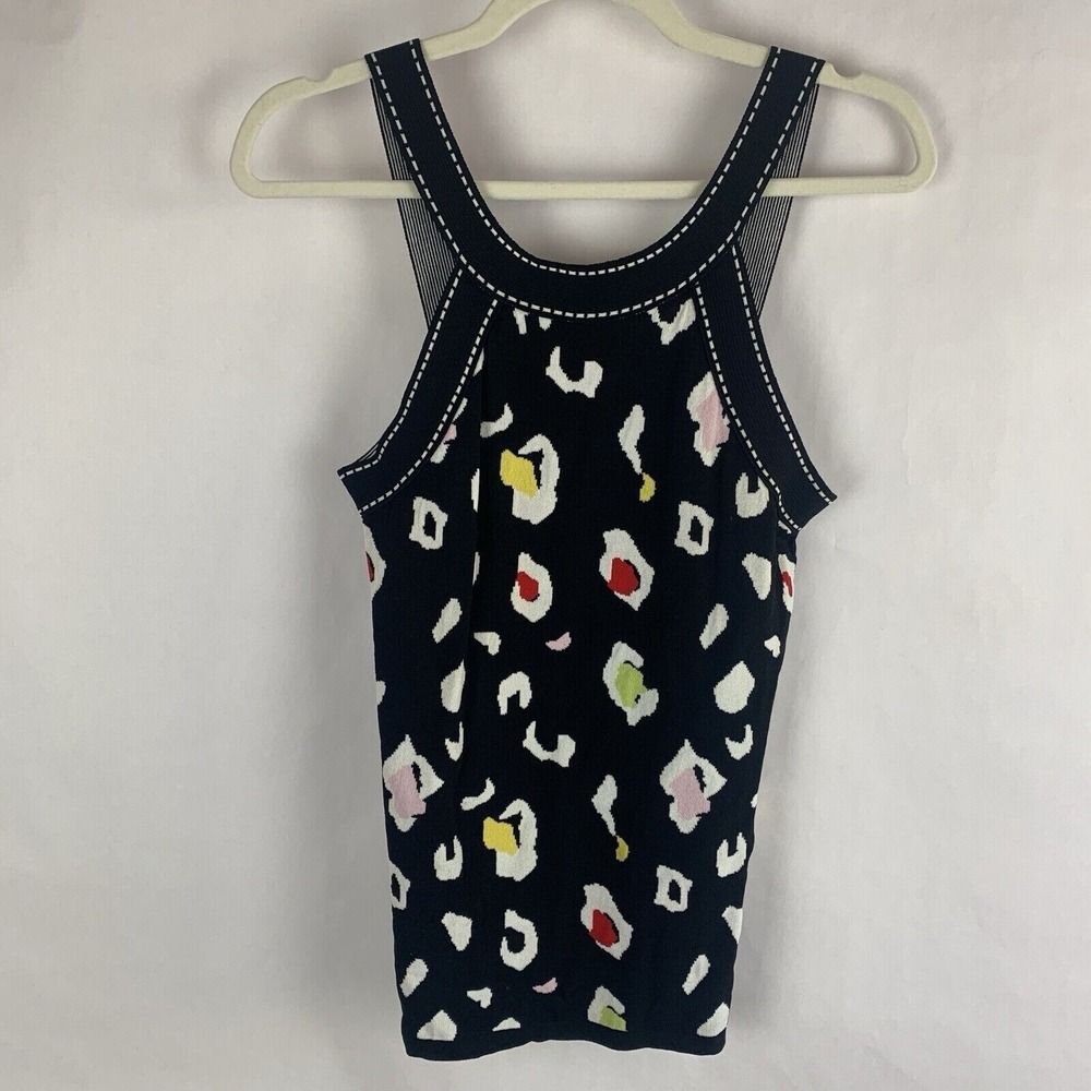 Cache Womens Vintage Tank Top Large Knit Multicolor Leopard Cheetah Stretch Knit